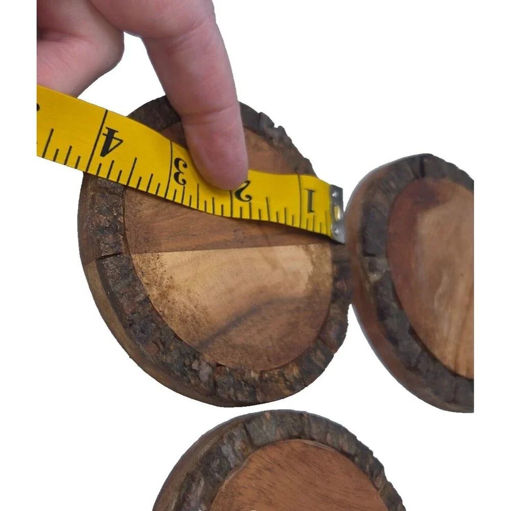 Set of 4 Rustic Primitive Live Edge Wooden Coasters with Holder